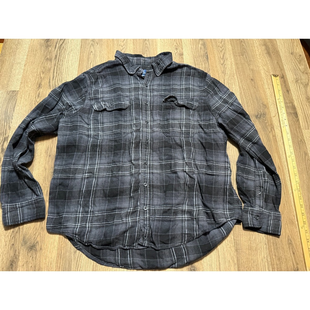 George Shirt Men's Size 2XL Gray Black Plaid Long Sleeve Button Up Shirt